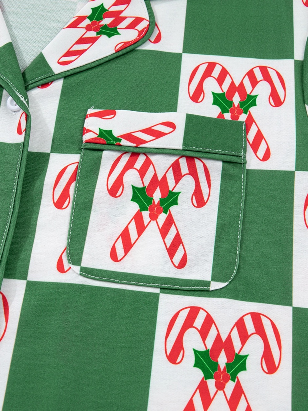 Candy Cane Checkered Pattern 2pcs Pajama Set - Picture 12 of 14